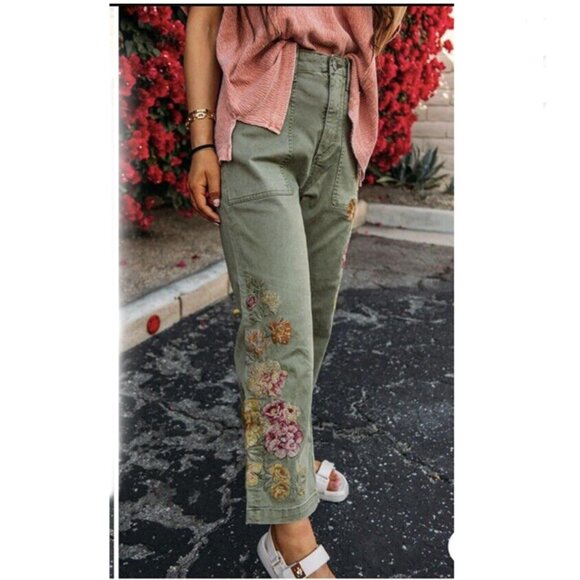 DRIFTWOOD Pants - Driftwood Boyfriend Trouser Sz M Green High Rise PORTOFINO-OLIVE NWT